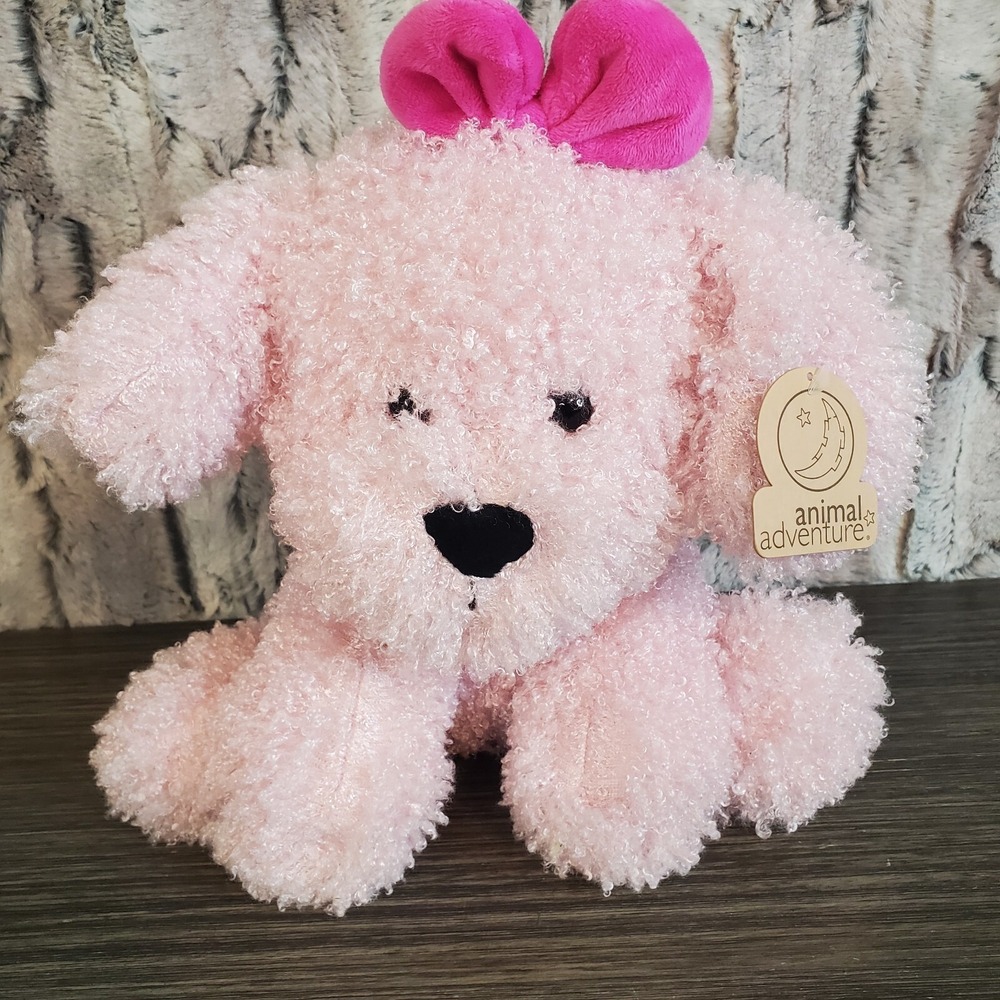 Plush Pink Poodle Puppy Dog Animal Adventure 12" Curly Fur‎ & Pink Bow Tags